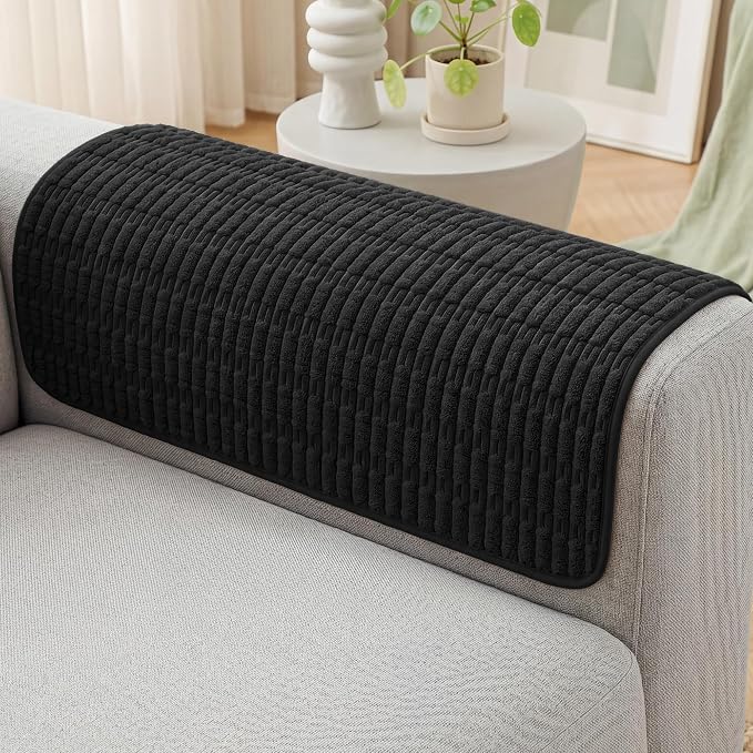 Foxdecor Couch Arm Covers for Sofa Arm Chair Covers Set of 2 | Sofa Arm Covers Cat Scratch Resistant Couch Protectors, Washable Armrest Cover Furniture Arm Covers, Black 26x26 in by Unknown
