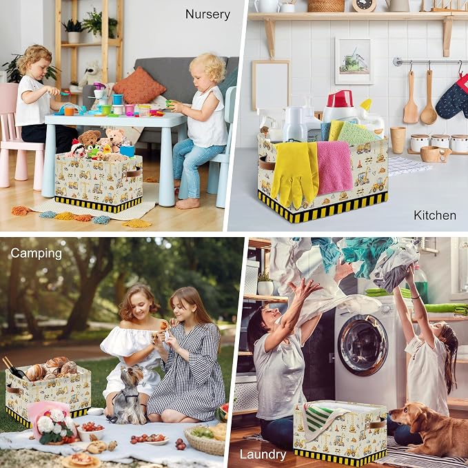 Construction Truck Basket - Excavator Storage Baskets Collapsible - Bulldozer Storages Bin Decor - Tractor Decor for Boys Room - Excavator Rectangle Baskets for Kids Clothes, Gifts, Books - Image 7