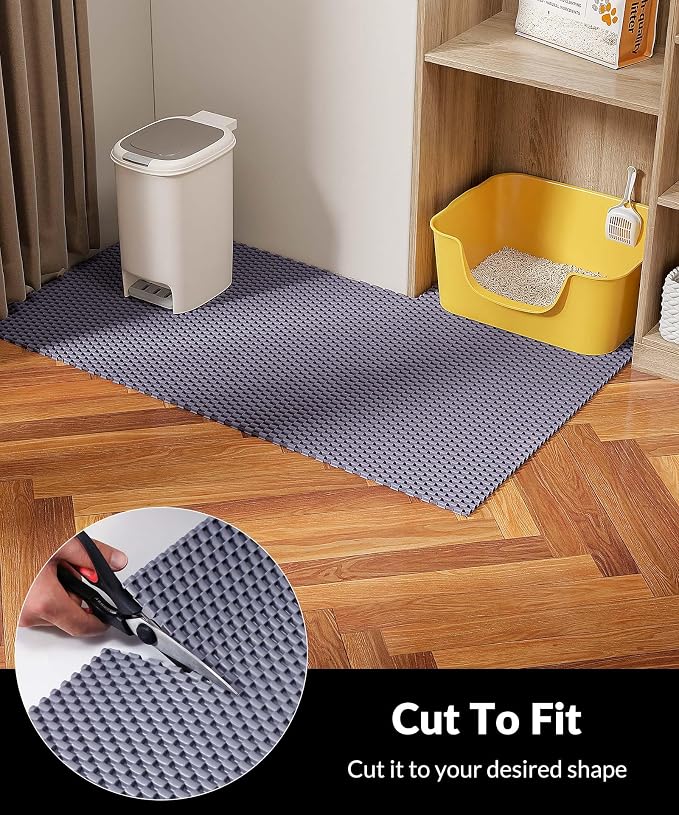 Cooyes Cat Litter Mat - Cut to Fit Any Place, 47"x35" Extra Large Litter Trapping Mat for Litter Box, Easy to Clean, Waterproof & Non-Slip Kitty Pad, Scatter Control to Protect the Floor (Grey) - Image 2