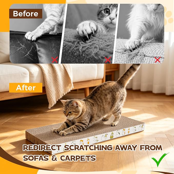 PatiencET Cat Scratcher Cardboard Pads, 4-Pack Mixed Flat and Wavy | Flat and Curved Profiles, Four-Piece Variety, Stretching and Lounging, Catnips Included - Image 4