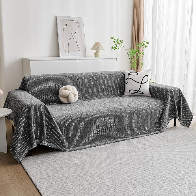 MYSKY HOME Couch Covers for Sofa, Dog Couch Cover Protector, Dark Grey Lines Sofa Covers for Sectional L Shape, Pets Couch Throw Cover Washable Durable Large Couch Cover for Dogs, Cats, 91"X150" - Image 2