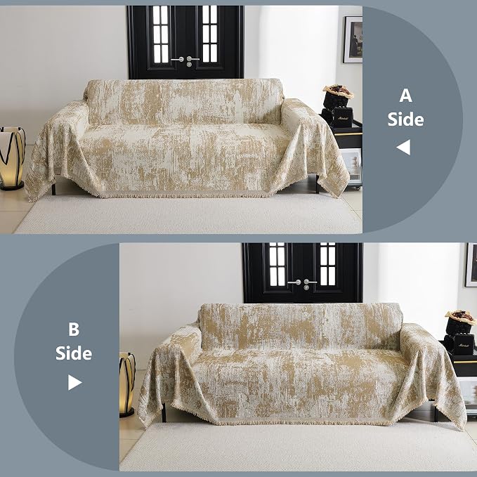 MYSKY HOME Sectional Couch Cover Khaki Geometric Abstract Sofa Covers for Sectional Sofa L Shape Chenille Couch Protector for Dogs Pets Couch Throw Cover Washable Durable for Home Decor, 71" X118" - Image 6