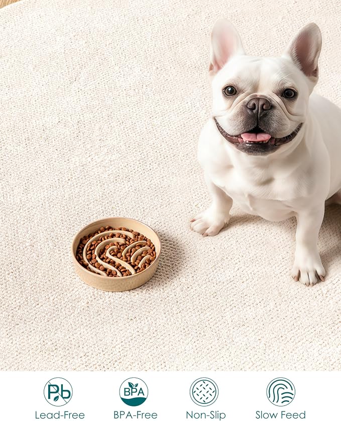 vancasso Slow Feeder Dog Bowl, 0.6 Cup Ceramic Slow Feeding Food Dish for Small Breed, Puzzle Dog Food Bowl for Fast Eater, Brown - Image 5