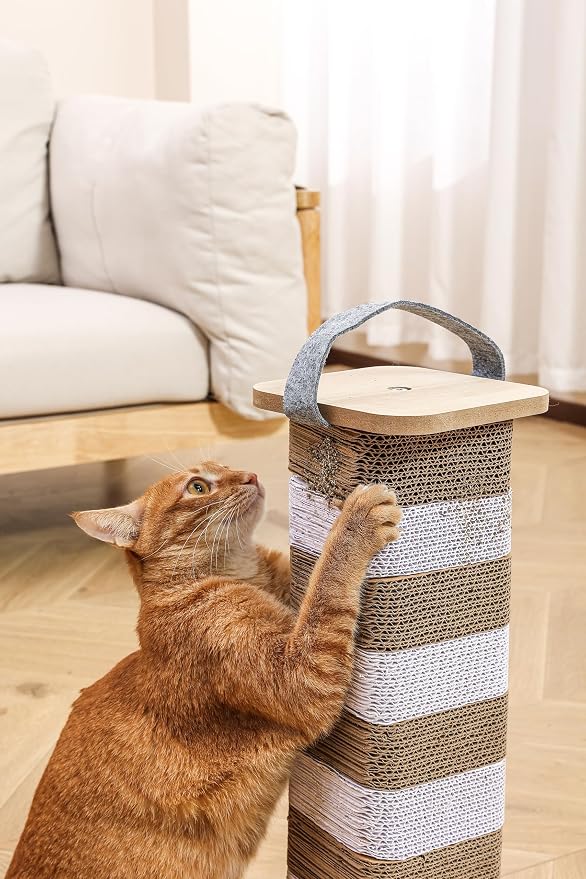 Cat Scratching Post for Indoor Cats, 23.6 Inch Tall Cardboard Cat Scratcher Pad for Kittens & Cats, Multi Surface Scratching Board, Easy Assembly, Protects Furniture - Image 7