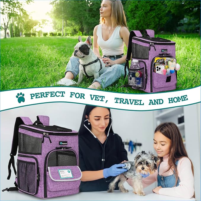 PetAmi Dog Backpack Carrier, Airline Approved 4-Way Entry Cat Backpack Carrier, Ventilated Mesh, Collapsible Pet Carrier for Small Puppy, Kitten, Hiking, Travel Car, Vet, up to 18 lbs, Purple - Image 7