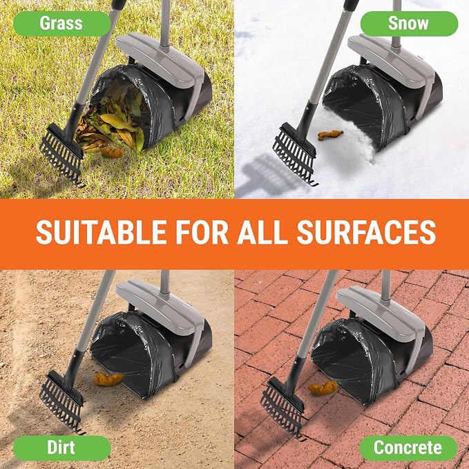 Pupzle Dog Pooper Scooper with Bag Attachment, 40" Long Handle Dog Scooper | Dog Poop Scoop for Yard, Large Capacity Swivel Bin and Rake Pooper Scooper, Lavender Scented Bags for Large Dogs (Grey) - Image 8