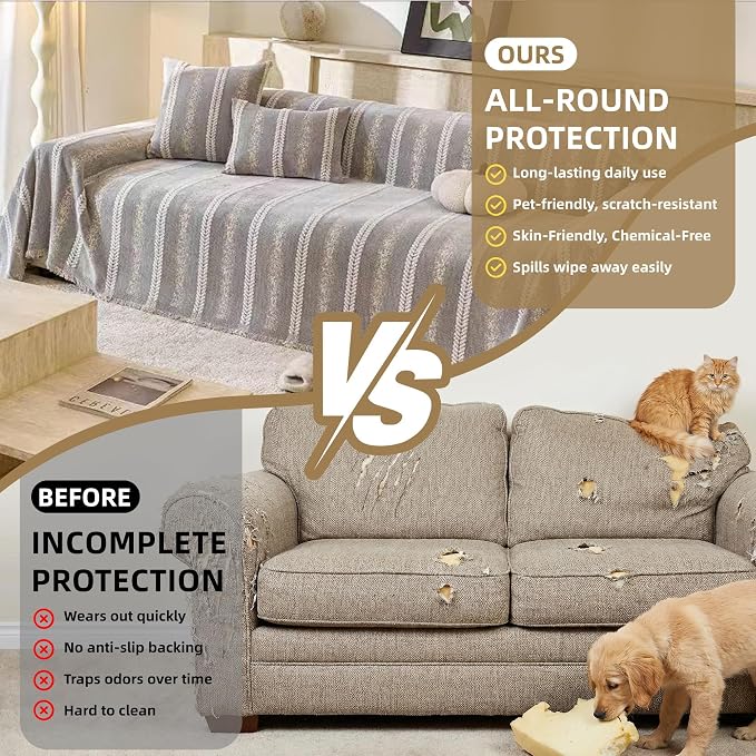 Couch Cover for Dogs Washable Sofa Cover, Sectional Couch Covers, Sofa Covers for 2 Cushion Couch, Non Slip Stripe Sofa Slipcovers Furniture Protector (Light Gray, 91 * 118) - Image 9