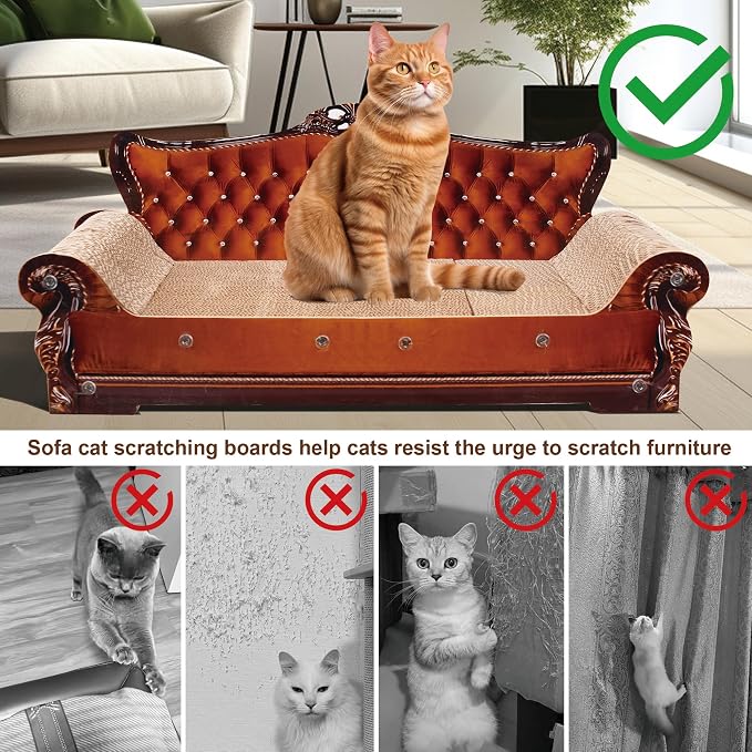 Sofa-Shaped Cat Scratching Couch & Lounge Bed - Thick Cardboard Cat Scratcher Pad (27.6" L x 12.4" W x 11.8" H) - Image 3