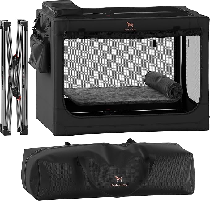 Noah & Paw Collapsible Dog Crate 36 Inches, XL Dog Crate for XL, Large Medium Breed, Travel Kennel for Car, Includes Pet Mat for Pet Cage, 2 Storage Pockets, Handbag, 10mm Locking Zippers 36*25*23 by NoahPaw