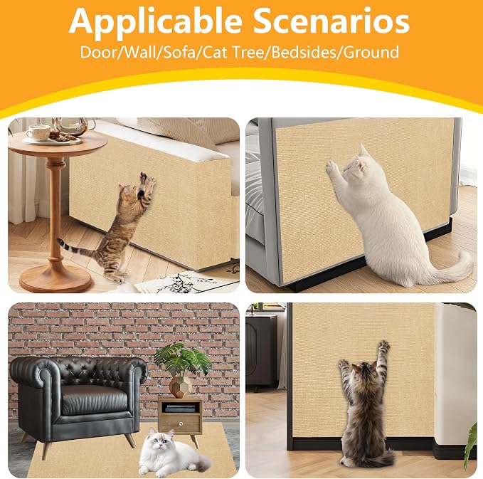 Cat Scratch Pad for Wall, Scratch Furniture Protector(78.7”×15.8”) | Cuttable and Adhesive Cat Scratching Mat, Fun Interactive Scratcher (Khaki) - Image 5