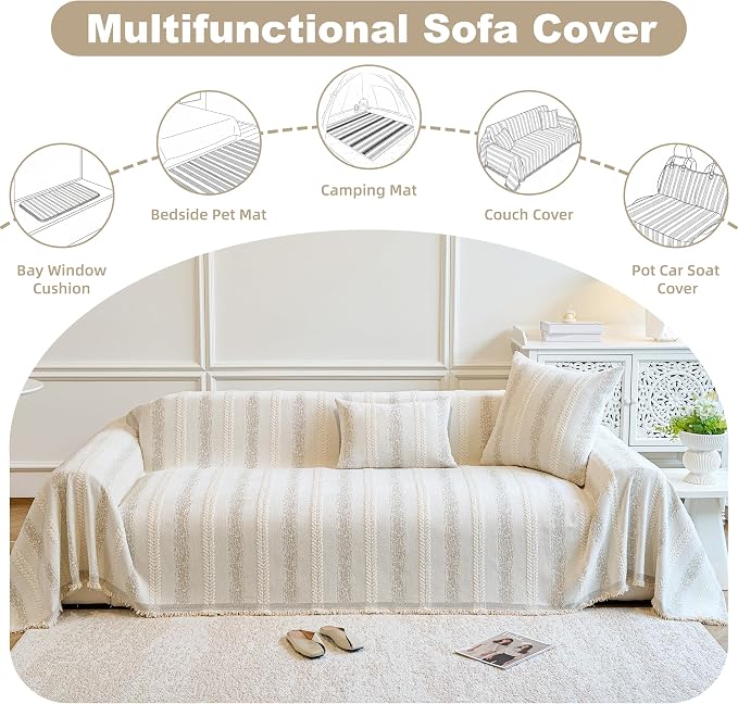 Couch Cover for Dogs Washable Sofa Cover, Sectional Couch Covers, Sofa Covers for 2 Cushion Couch, Non Slip Stripe Sofa Slipcovers Furniture Protector (Beige, 71x102) - Image 5