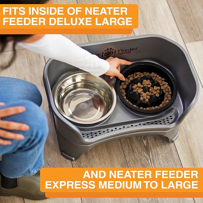 The Niner Slow Feed Bowl - Raised Peaks Slow Down Pets Eating - Fits Elevated Feeders Including Neater Feeder Large Sizes - Gentle on Teeth and Gums - Holds up to 2 Cups (Black) - Image 4