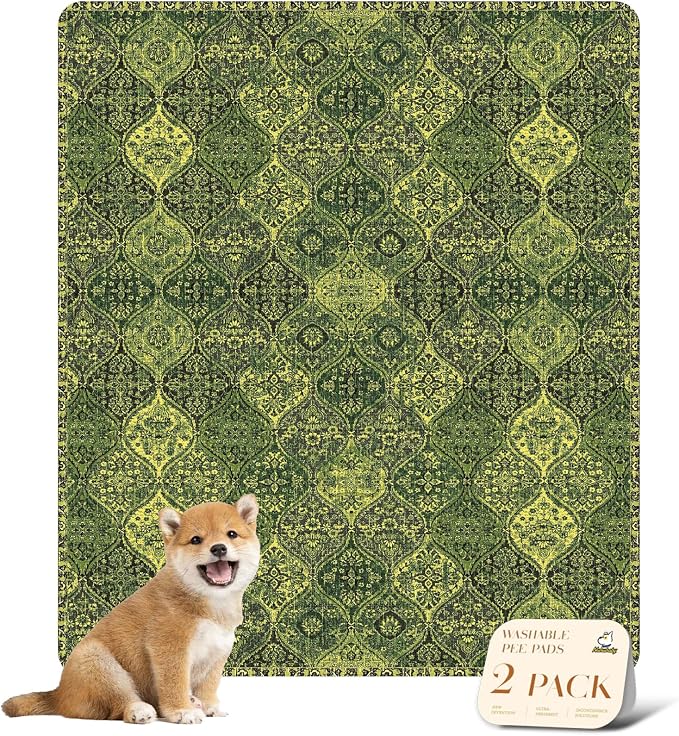 nunubaby Washable Pee Pads for Dogs, Stylish, Non-Slip and Leak-Proof Pee Pads. Reusable Potty Pads for Dogs for Crates and Floors.(Green/Multi,31" x36" ) by Nunubaby