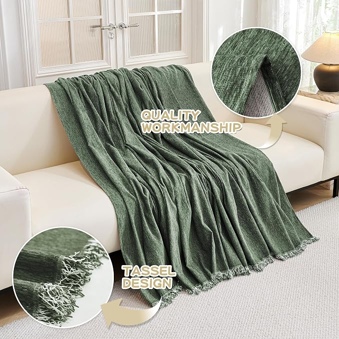 MYSKY HOME Couch Cover for Dogs, Washable Couch Covers, Non Slip Couch Sofa Cover, Couch Cover 2 Cushion Sofa Dogs Furniture Protector with Tassels Chenille Sofa Covers for Pets, 71"x118", Moss Green - Image 4
