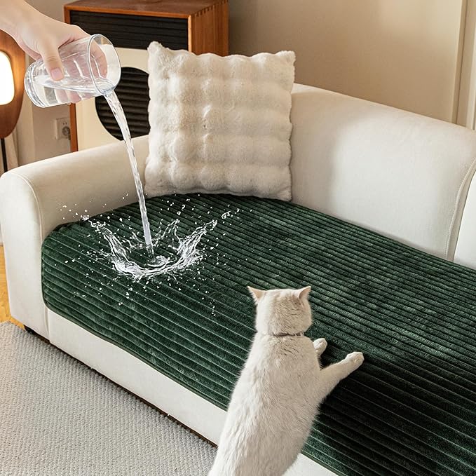 MYSKY HOME 100% Waterproof Couch Cover, Couch Covers for Dogs Washable, Non Slip Couch Covers for 3 Cushion Sofa Pet Friendly, Thick Sofa Covers Slipcovers Furniture Protector, Moss Green, 35"x70.9" by MYSKYHOME