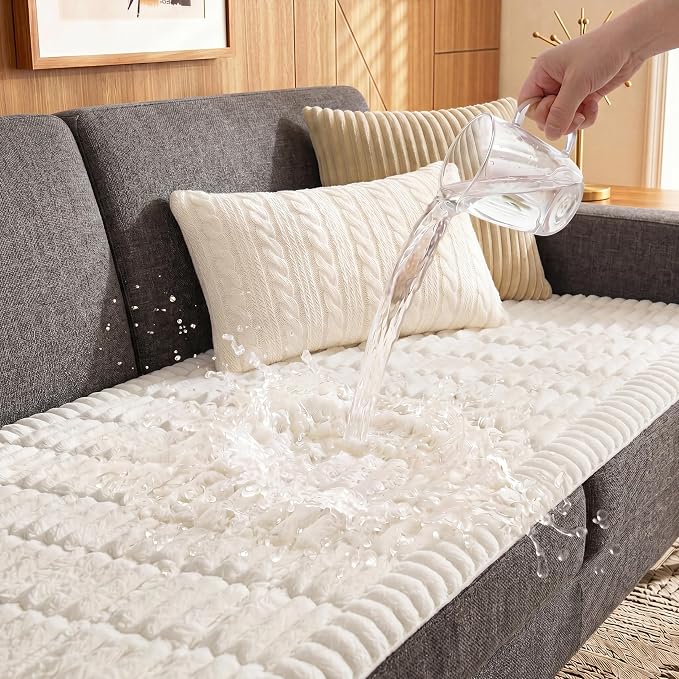 Fixwal Waterproof Flannel Dog Couch Cover, 27.6" x 88", White | Integrated TPU Barrier, Non-Slip Backing, Machine Washable, Pet Friendly, Easy Clean Pet Hair, Soft Sofa Cushion Protector by Fixwal