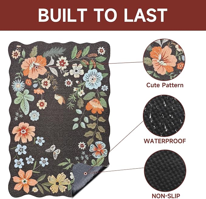 Cat Litter Mat,35"x23" Large Cute Litter Box Mat,Traps 100% Litter | Easy Clean for Scatter Control, Soft on Kitty Paws, Bohe cat food mat,Waterproof Urine Protection, Non-Slip, decor litter mat - Image 4