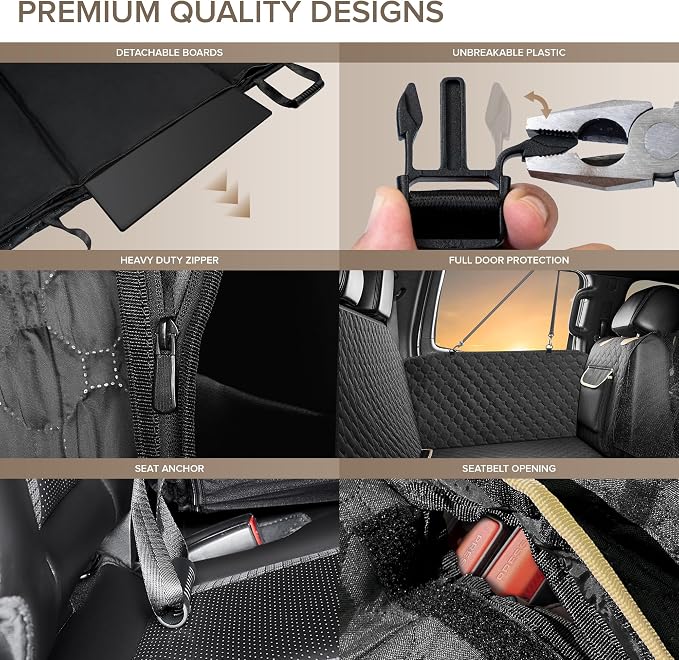 XL Truck Back Seat Extender for Dogs, Dog Car Seat Cover for Back Seat | Hard Bottom Heavy Duty Dog Hammock for Aggressive Chewers, Waterproof Pet Seat Covers for Trucks, F150, Ram1500, Large SUV - Image 7