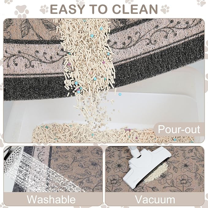 33"x22" Cat Litter Mat Waterproof Non-Slip Litter Trapping Pad | Soft Mesh Litter Box Mat With A Decorative Pattern Captures Scatter Effectively To Keep Floors Clean And Tidy - Image 6