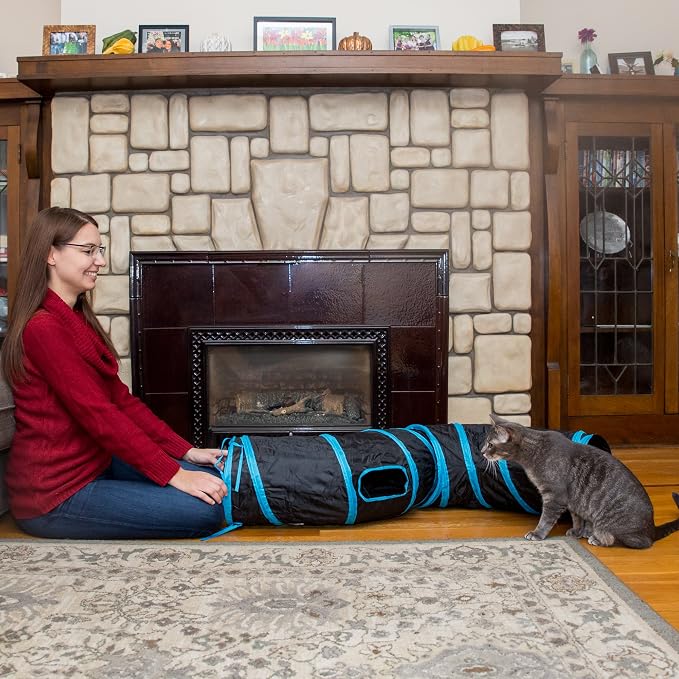 PetLike S Way Cat Tunnel Collapsible Pop-up Pet Tube Hideaway Play Toy with Ball (S-Way, Black) - Image 3