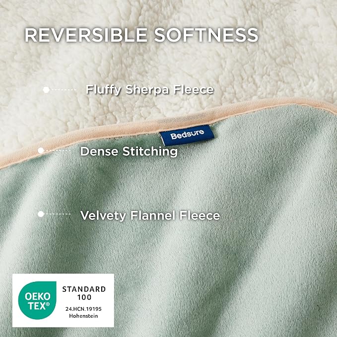 Bedsure Waterproof Dog Blankets for Large Dogs Sherpa Fleece Throw, 50X60 | Washable Soft Plush Pet Cat Blanket for Couch Cover, Reversible Cozy Calming Protector Warm for Senior Dogs,Light Green - Image 3