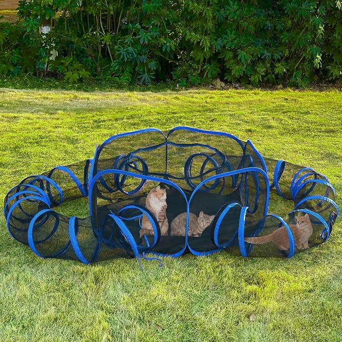 Outdoor Cat Enclosures Playground with 2 Circle Playpen Tunnels Catio, Outside House Include Portable Tent for Cats, Kitty and Small Animals - Indoor Outdoor Fence with Top Cover - Image 2