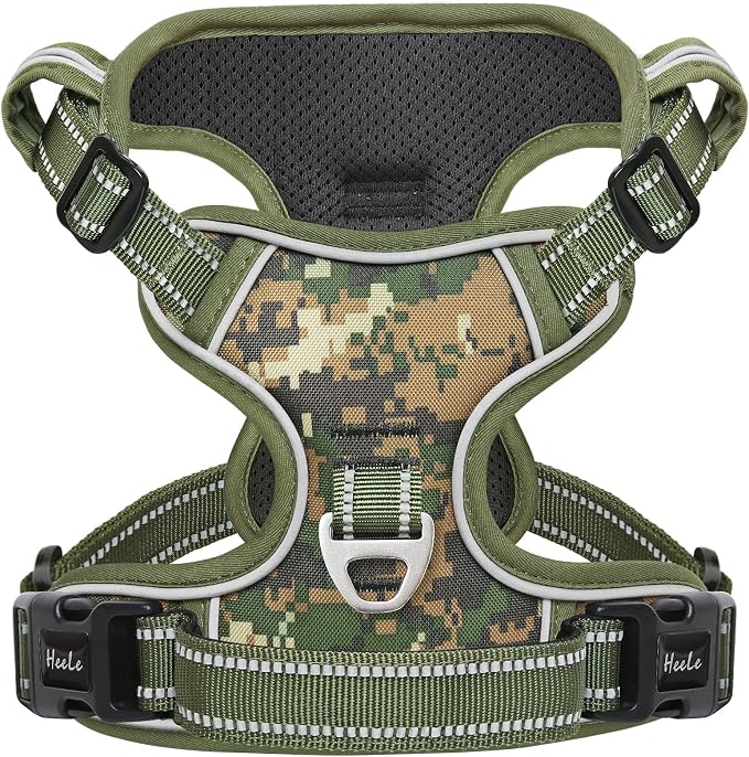 HEELE Dog Harness, No Pull Adjustable Padded Reflective Harness for Small Medium Large Dogs with Handle for Walking Training, Camo Green, S | No Choke with Control Handle, Soft Breathable Padded Pet Vest, Adjustable, Reflective Front Clip Vest for Nigh... by HEELE