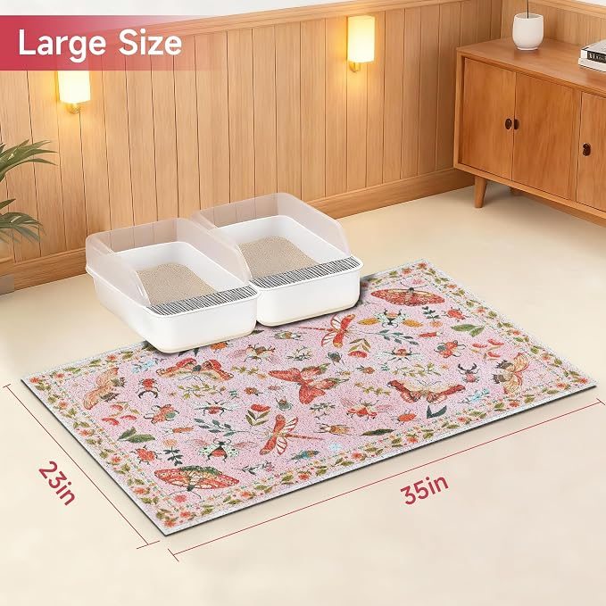 Cat Litter Mat, 35" x 23" Litter Mat, Traps 100% Cat Litter, Non-Slip Litter Box Trapping Mat, Cute Decor Mat, Easy Clean for Scatter Control, Waterproof Urine Protection - Image 7