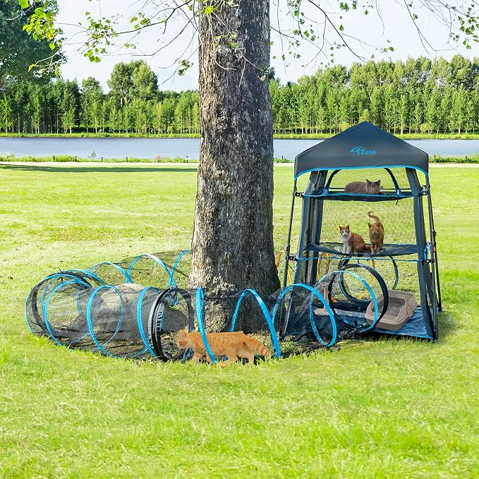 Cat Play Tunnel-for Indoors and Outdoors,Cat Tunnel Outdoor, Kitty Outdoor Enclosure, Cat Enclosures Easy to Connect with Two Zipper Doors,Product Size 59'' x 18'',3pcs /Set,Blue,3 Packs - Image 5