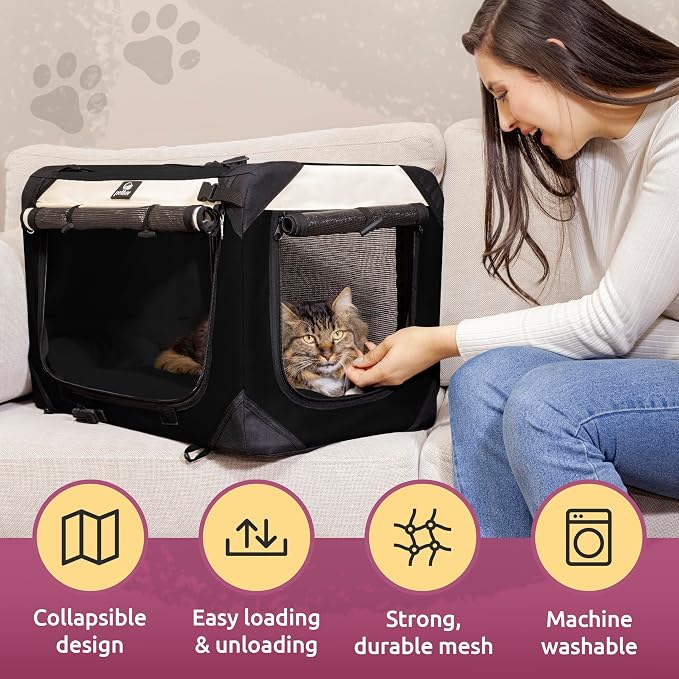 Cat & Dog Pet Carrier, Soft-Sided, Large 24"x16"x16", Fits Large Cat, 2 Cats, or Medium Dog Comfortably, Great for Travel & Vet Visits, Privacy Windows, Removable Bed, Locking Zippers, Foldable - Image 5