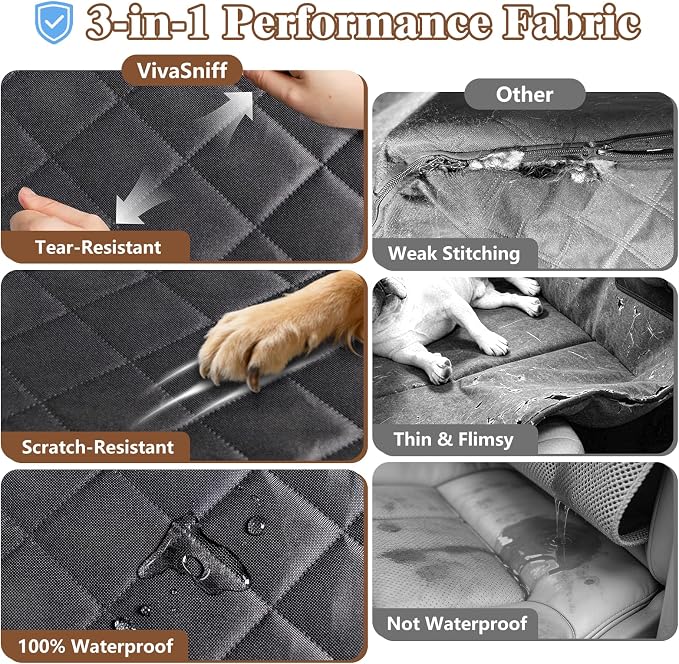 Dog Seat Cover for Back Seat, Waterproof Dog Hammock for Car & SUV，600D Oxford Scratch Resistant & Non-Slip, Seat Covers Protector with Zipper & Dog Seat Belt, Easy Install, Machine Washable - Image 4