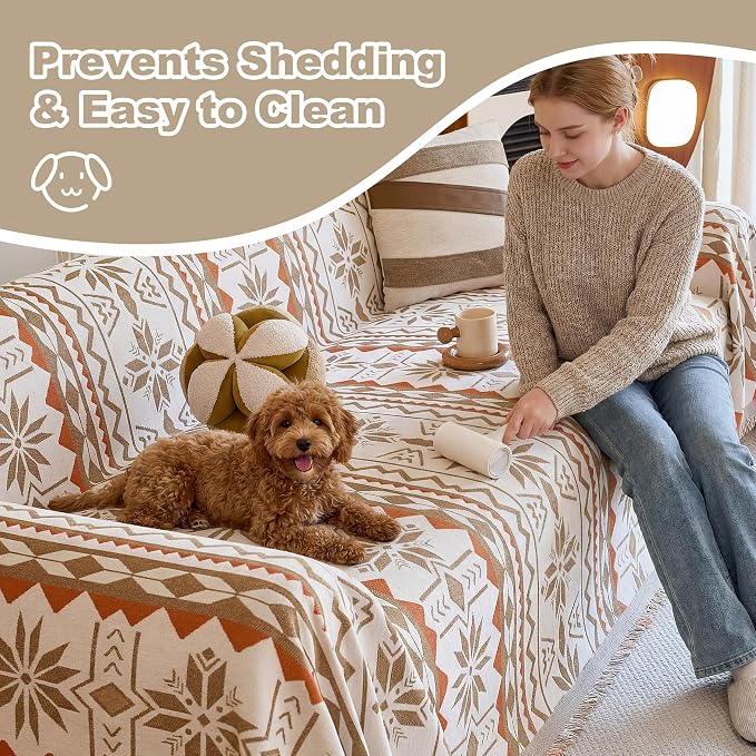 Couch Cover for Dogs Washable Sofa Cover, Sectional Couch Covers, Sofa Covers for 2 Cushion Couch, Non Slip Stripe Sofa Slipcovers Furniture Protector (Khaki Orange, 71 * 134) - Image 2