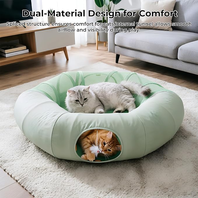 COZIWOW Cat Tunnel Bed for Indoor Cats, 2-in-1 with Splicing | Design & Dual Material Cushion, Adjustable & Foldable Shape, Cat Donut Tunnel with Washable Cushion for Kitten/Bunnies - Image 2