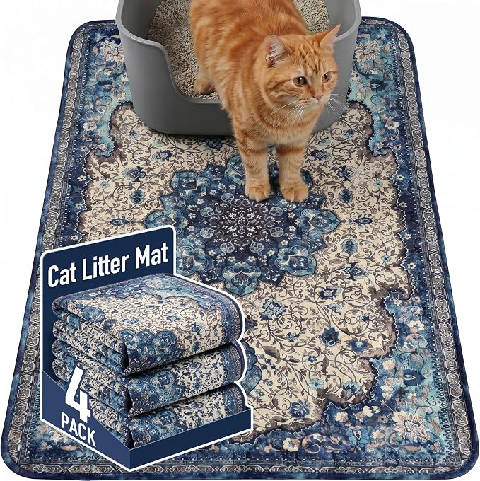 Hompet Cat Litter Mat 4 Pack, 18x28 Machine Washable Trapping Mats for Cats, Super Absorbent & Urine-Proof Cat Litter Box Mat for Floor, Waterproof & Non Slip Kitty Litter Rug by Hompet