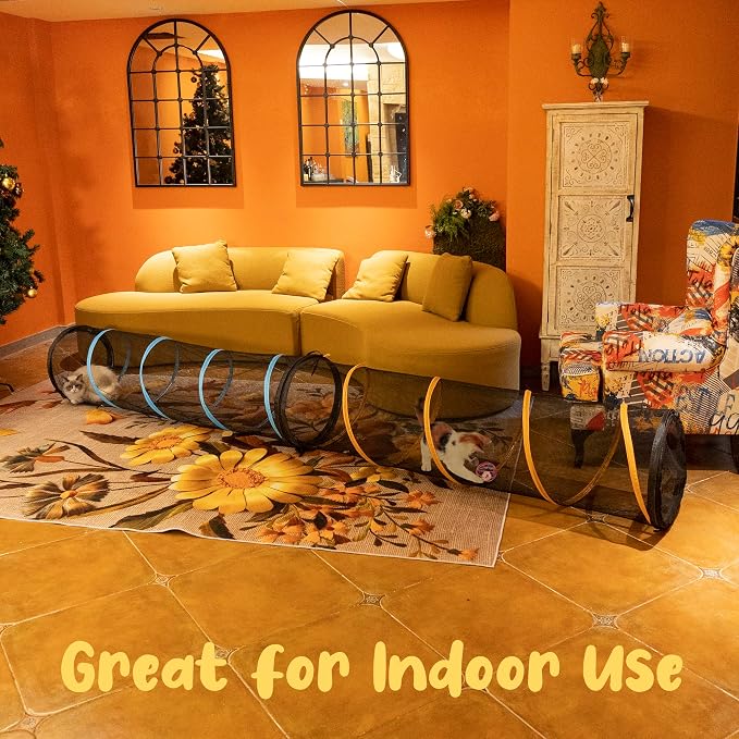 Cat Play Tunnel-for Indoor and Outdoor, Cat Play House, Cat Enclosures Easy to Connect with Two Zipper Doors,Product Size 67'' x 18'',2pcs /Set,Orange and Blue 2 Packs - Image 2