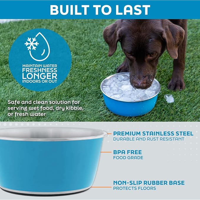 Master Pet Supply Stainless Steel Dog Bowls Set of 2 - Pistachio, 128 Oz | Non-Slip Rubber Base, Basic Dog Food Bowl Water & Food Bowls for Small, Medium, Large Dogs & Cats Metal Dish - Image 3