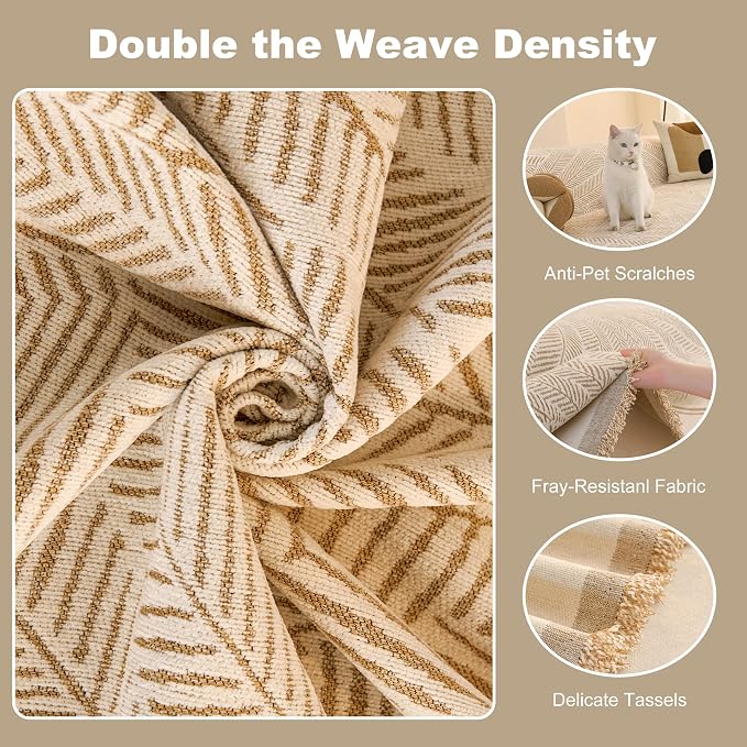 Couch Cover for Dogs Washable Sofa Cover, Sectional Couch Covers, Sofa Covers for 2 Cushion Couch, Non Slip Stripe Sofa Slipcovers Furniture Protector (Khaki, 91 * 150) - Image 8