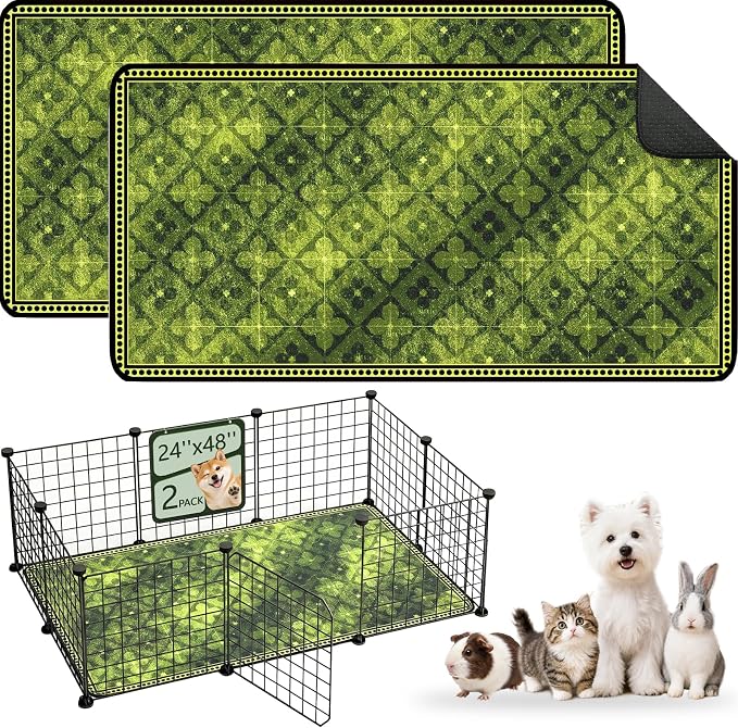 Washable Guinea Pig Pee Pads,Reusable Guinea Pig Cage Liner 2 Pack | Waterproof, Leak-Proof, Absorbent & Non-Slip, 24"x48" Bedding Potty Training Mat for Small Animal Rabbit Bunny Hamster Rat by Verdasun