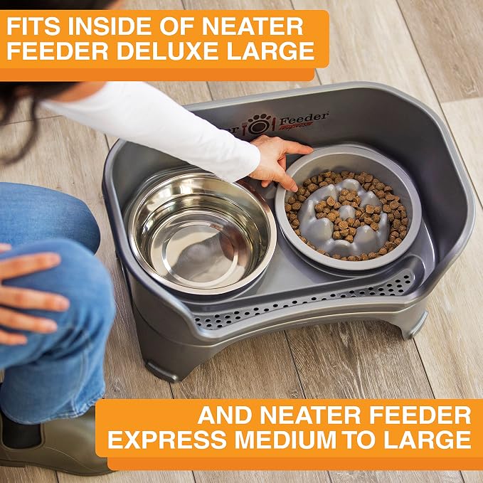 The Niner Slow Feed Bowl - Raised Peaks Slow Down Pets Eating - Fits Elevated Feeders Including Neater Feeder Large Sizes - Gentle on Teeth and Gums - Holds up to 2 Cups (Silver) - Image 4