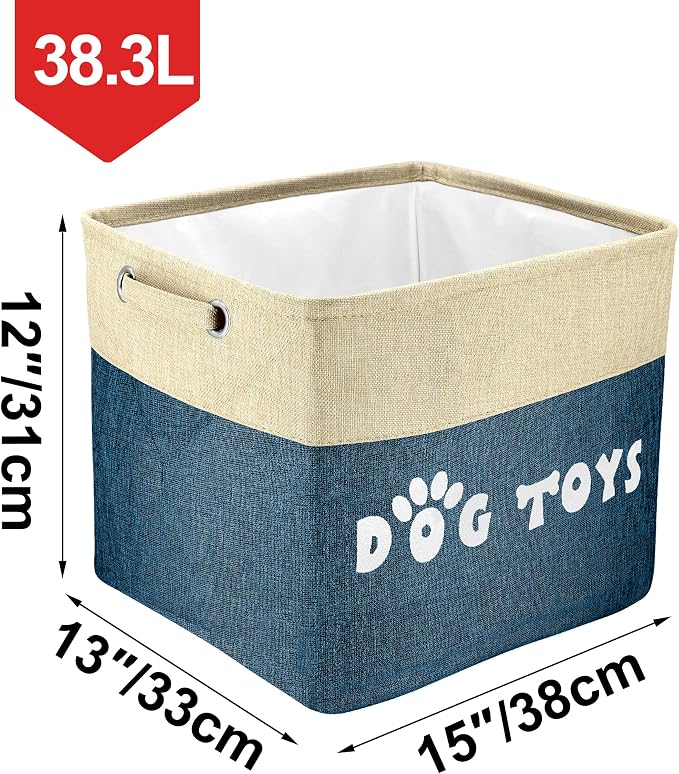 PET ARTIST Dog Toy Basket, Large Collapsible, Navy Blue, L:15"x13"x12" | Dog Toy Bin Box, Comfortable Handles, Large Pet Toy Storage Organizer, For Accessories, Toys, Coat & Clothing, Blanket Leash - Image 4