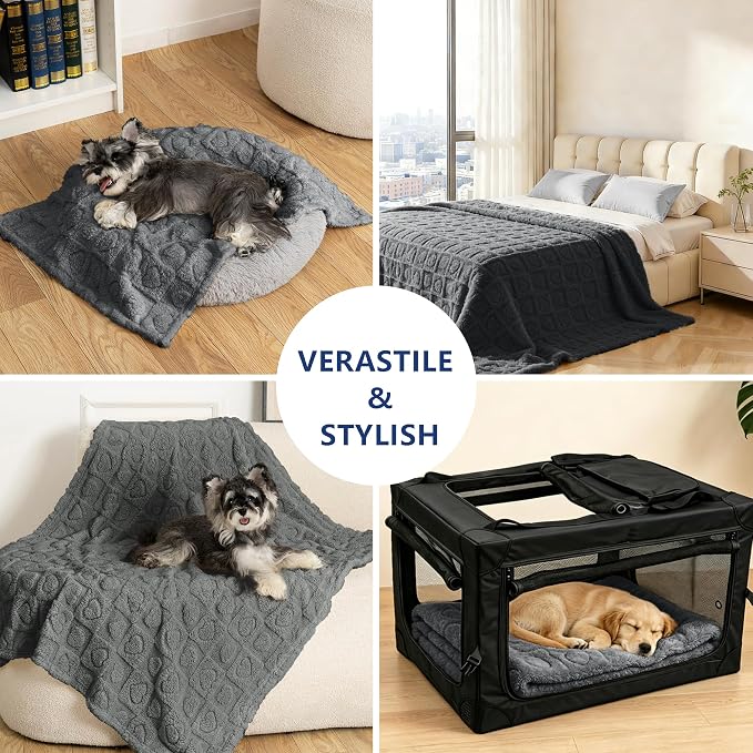 gogobunny Pet Blanket for Dogs Cats, 300GSM Ultra Soft Coral Fleece Blanket, Washable Small Dog Cat Blanket, Calming Crate Mat, Furniture Protector for Couch Bed Car Seat, Grey, 25x35IN - Image 4