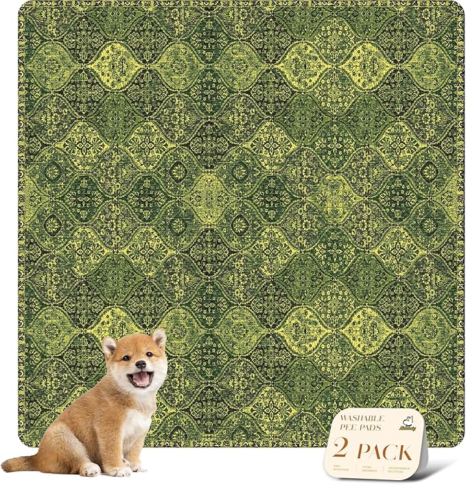 nunubaby Washable Pee Pads for Dogs, Stylish, Non-Slip and Leak-Proof Pee Pads. Reusable Potty Pads for Dogs for Crates and Floors.(Green/Multi,48" x48" ) by Nunubaby
