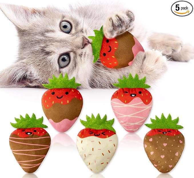 MALLMALL6 Catnip Toys for Cat - 5Pcs Strawberry Chocolate Crinkle Paper Sound Catmint Toy for Indoor Kitten, Teething Chew Kick Interactive Kitty Supplies, Pet Present for Kitten Lover by MALLMALL6