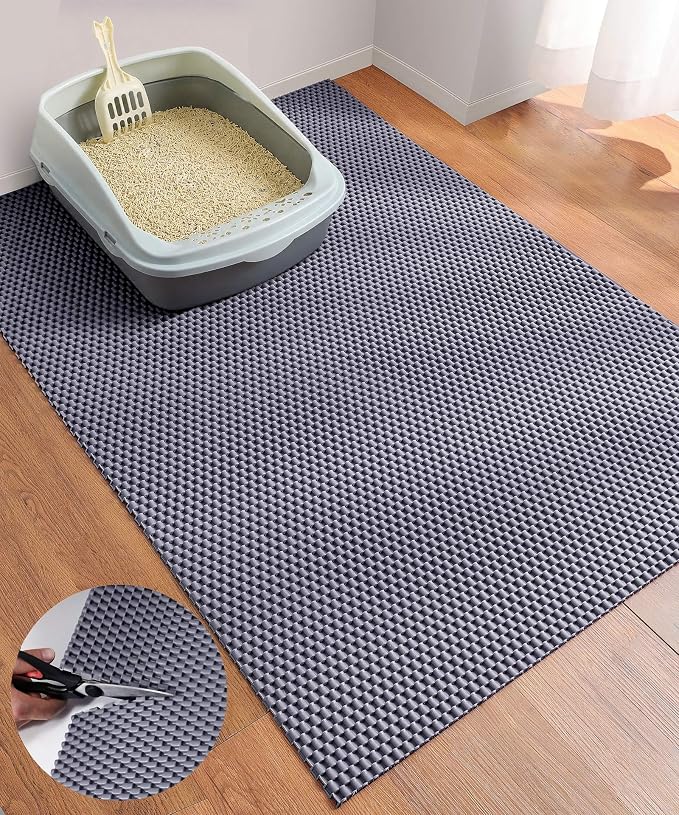 Cooyes Cat Litter Mat - Cut to Fit Any Place, 40"x28" Large Litter Trapping Mat for Litter Box, Easy to Clean, Waterproof & Non-Slip Kitty Pad, Scatter Control to Protect The Floor (Grey) by Cooyes