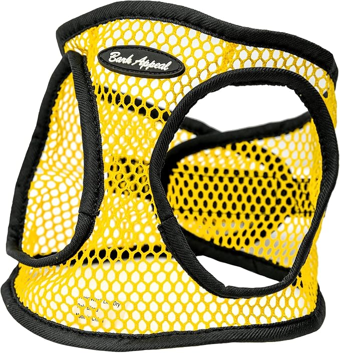 Bark Appeal Netted Step-in Dog Harness for All Sized Pets – Updated Sizing, Re-Measuring is Essential – Soft Netted Mesh – Adjustable Strap & Heavy Duty Clip – M (15-17.5” Chest), Yellow Textured by BarkAppeal