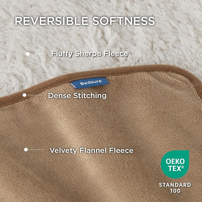 Bedsure Waterproof Dog Blankets for Large Dogs Sherpa Fleece Throw, 50X60 | Washable Soft Plush Pet Cat Blanket for Couch Cover, Reversible Cozy Calming Furniture Protector Warm for Senior Dogs,Camel - Image 3