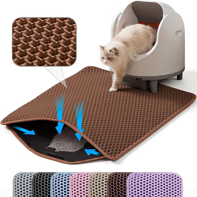 Extra Large Cat Litter Mat XXL, Double Layer Honeycomb, Brown | 46x26”, Reduces Litter Tracking, Easy to Clean, Waterproof, Non-Slip, Soft on Paws, Scratch Resistant, Brown, XXL by Petinstinct