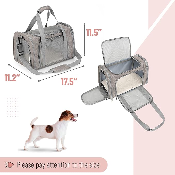 Mr. Pen- Pet Carrier, 17.5" x 11.2" x 11.5", Medium Size, Gray | Portable Travel Carrier for Small Pets, Cats & Small Dogs, Breathable Mesh, Safety Inner Leash - Image 2