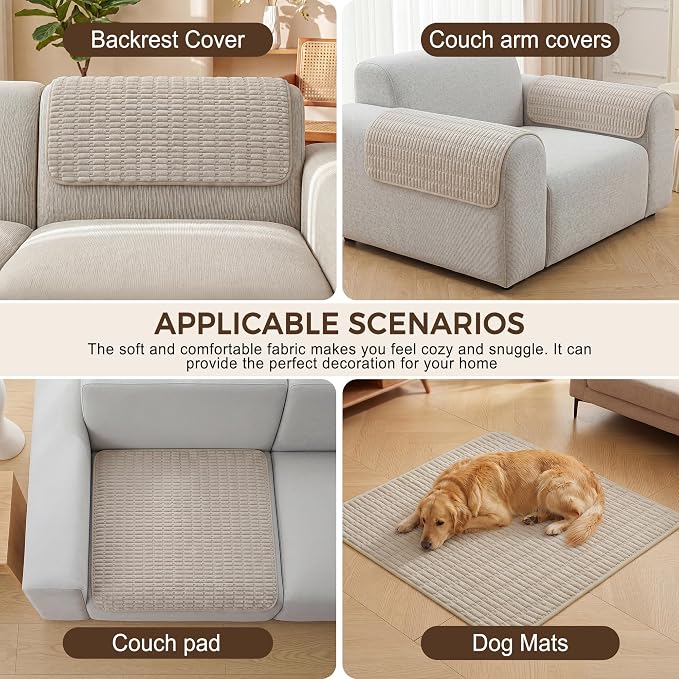 Foxdecor Couch Arm Covers for Sofa Arm Chair Covers Set of 2 | Sofa Arm Covers Cat Scratch Resistant Couch Protectors, Washable Armrest Cover Furniture Arm Covers, Brown 30x30 in - Image 4