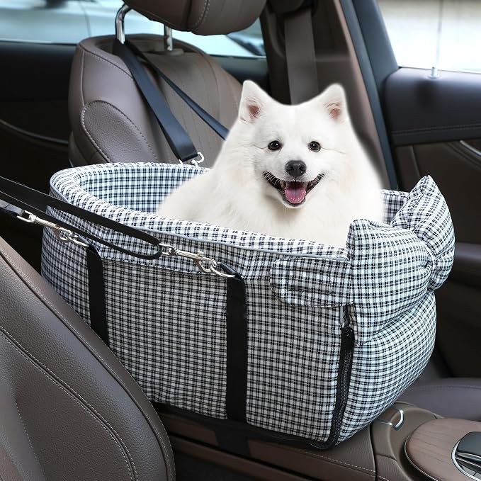 Center Console Dog Car Seat Dog Bed for Car Console Portable Armrest Booster Seat Carrier for Small Medium Dogs Anti-Collapse for Puppy Pet Up to 15 Lbs（Grid Black） - Image 8